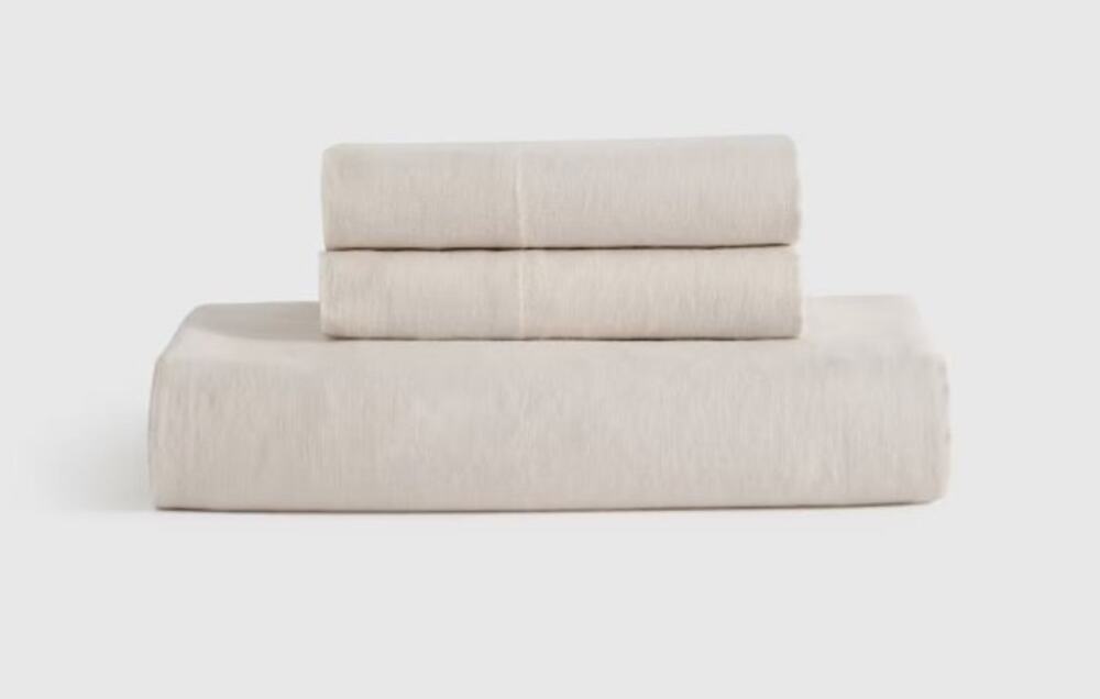 NEW Quince European Linen Twin XL  3 Piece Fitted Sheet Set Oat Tan Natural